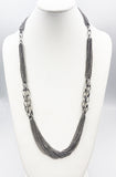 Modernist Steampunk Large Open Link with Fine Cable Chain Sections Silvertone Metal Necklace