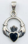 Darling Irish Claddagh Pendant in Silver with Black Onyx Inlay