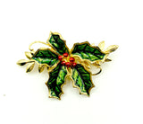 Lovely Mistletoe Brooch Pin Goldtone Metal and Enamel Three Inches Winter Jewelry