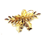 Lovely Mistletoe Brooch Pin Goldtone Metal and Enamel Three Inches Winter Jewelry