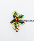 Lovely Mistletoe Brooch Pin Goldtone Metal and Enamel Three Inches Winter Jewelry