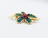 Lovely Mistletoe Brooch Pin Goldtone Metal and Enamel Three Inches Winter Jewelry