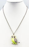 Cute 3-D Yellow-Green Enamel Solid Owl with Rhinestone Wings and Tail