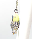 Cute 3-D Yellow-Green Enamel Solid Owl with Rhinestone Wings and Tail