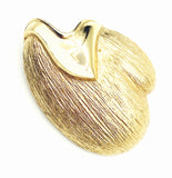 Unusual Rounded Tree-Seed Shaped Brooch Pin in Gold-Tone Metal