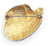 Unusual Rounded Tree-Seed Shaped Brooch Pin in Gold-Tone Metal