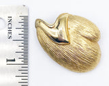 Unusual Rounded Tree-Seed Shaped Brooch Pin in Gold-Tone Metal