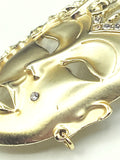 Cool Mask Face Pin Brooch with Curly Hair Gold-Tone Metal and Rhinestones