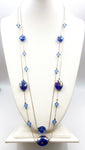 Ultra Faceted Blue and Purple Glass Beads on Two Long Slinky Silver-Tone Chains