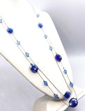 Ultra Faceted Blue and Purple Glass Beads on Two Long Slinky Silver-Tone Chains