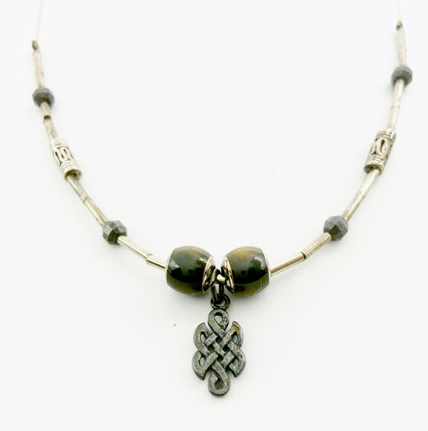 Mystic Mood Beads Necklace above a Celtic Knot Pendant with Magnetic Clasp