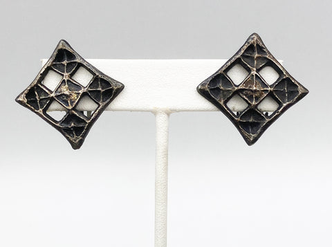 Medieval Style Square Openwork Clip-On Earrings Museum-Made Copy