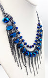 Intensely Bright Blue Purple Sparkling Three Strand Glass Bead Fringe Necklace