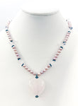 Luminescent Necklace of Pink Pearls Rose Quartz Heart Pendant Energetic