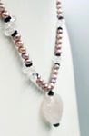 Luminescent Necklace of Pink Pearls Rose Quartz Heart Pendant Energetic