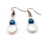 Pretty Coin Pearl Dangle Earrings with Faux Blue and White Pearls Above