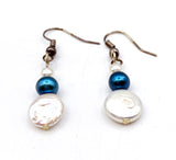 Pretty Coin Pearl Dangle Earrings with Faux Blue and White Pearls Above