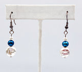 Pretty Coin Pearl Dangle Earrings with Faux Blue and White Pearls Above