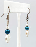 Pretty Coin Pearl Dangle Earrings with Faux Blue and White Pearls Above