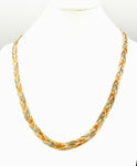 Slinky Tri-Color Metal Braided Six-Strand Necklace Copper Silver Gold Color Herringbone