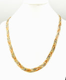 Slinky Tri-Color Metal Braided Six-Strand Necklace Copper Silver Gold Color Herringbone