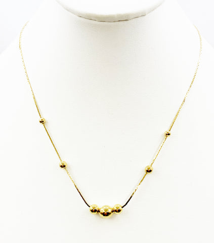 Sleek Gold-Tone Herringbone with Set Gold Beads Necklace