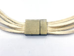 Soft Cream Suede Leather Strips Necklace with Silver-Tone Square and Circular Beads