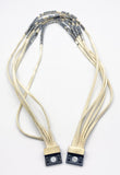 Soft Cream Suede Leather Strips Necklace with Silver-Tone Square and Circular Beads