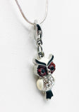 Charming Owl Rhinestone and Enamel Pendant on Extra Long Silver Tone Snake Chain