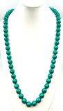 Luminescent Gleaming Green Enamel Coated Beads in a Long Sturdy Necklace