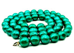 Luminescent Gleaming Green Enamel Coated Beads in a Long Sturdy Necklace