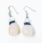 Energetic Yellow Quartz Dangle Earrings with Aurora Borealis Beads and Sterling Hooks