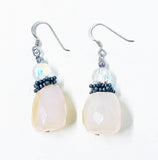 Energetic Yellow Quartz Dangle Earrings with Aurora Borealis Beads and Sterling Hooks
