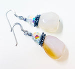 Energetic Yellow Quartz Dangle Earrings with Aurora Borealis Beads and Sterling Hooks