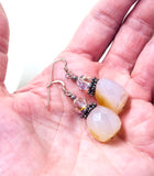 Energetic Yellow Quartz Dangle Earrings with Aurora Borealis Beads and Sterling Hooks