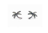 Adorable Sterling Palm Tree Stud Earrings with Three CZ Stones Per Branch