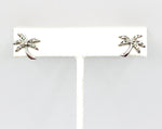 Adorable Sterling Palm Tree Stud Earrings with Three CZ Stones Per Branch