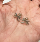 Adorable Sterling Palm Tree Stud Earrings with Three CZ Stones Per Branch