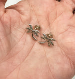 Adorable Sterling Palm Tree Stud Earrings with Three CZ Stones Per Branch