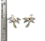 Adorable Sterling Palm Tree Stud Earrings with Three CZ Stones Per Branch