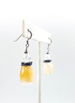 Energetic Yellow Quartz Dangle Earrings with Aurora Borealis Beads and Sterling Hooks
