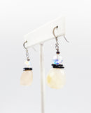 Energetic Yellow Quartz Dangle Earrings with Aurora Borealis Beads and Sterling Hooks