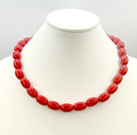 Cheerful Cherry Red Oval Bead Necklace with SilverTone Extender