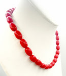 Cheerful Cherry Red Oval Bead Necklace with SilverTone Extender