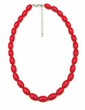 Cheerful Cherry Red Oval Bead Necklace with SilverTone Extender