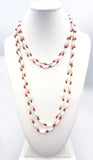 Cool Super-Long 1960s Double Strand Vintage White and Red Bead Necklace