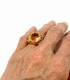 Fabulous Openwork Garden Cocktail Ring size 6.5 Butterfly Flowers Large Faceted Orange Pink Glass Stone Marked PD