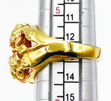 Fabulous Openwork Garden Cocktail Ring size 6.5 Butterfly Flowers Large Faceted Orange Pink Glass Stone Marked PD
