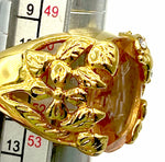 Fabulous Openwork Garden Cocktail Ring size 6.5 Butterfly Flowers Large Faceted Orange Pink Glass Stone Marked PD