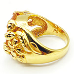 Fabulous Openwork Garden Cocktail Ring size 6.5 Butterfly Flowers Large Faceted Orange Pink Glass Stone Marked PD